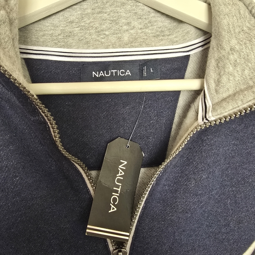 NWT Nautica Men's Navy Gray Zip-Up Sweater - Picture 3 of 3